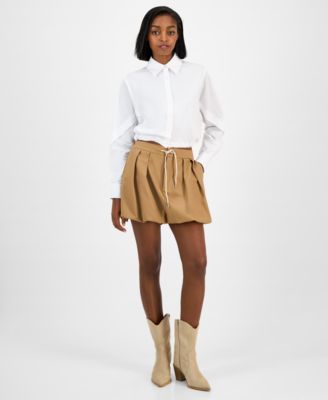 Women's Tie-Waist Bubble-Hem Mini Skirt
