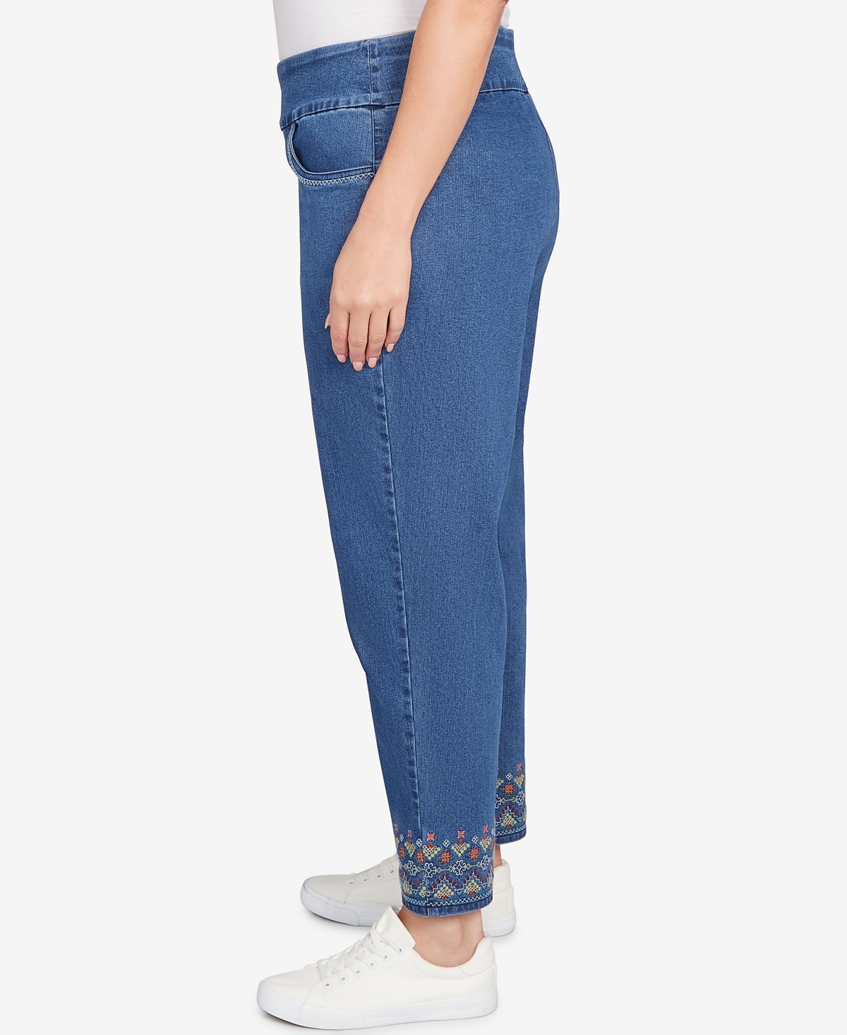Alfred Dunner Plus Size Sunset Canyon Super Stretch Geometric Denim Ankle Pants In Blue