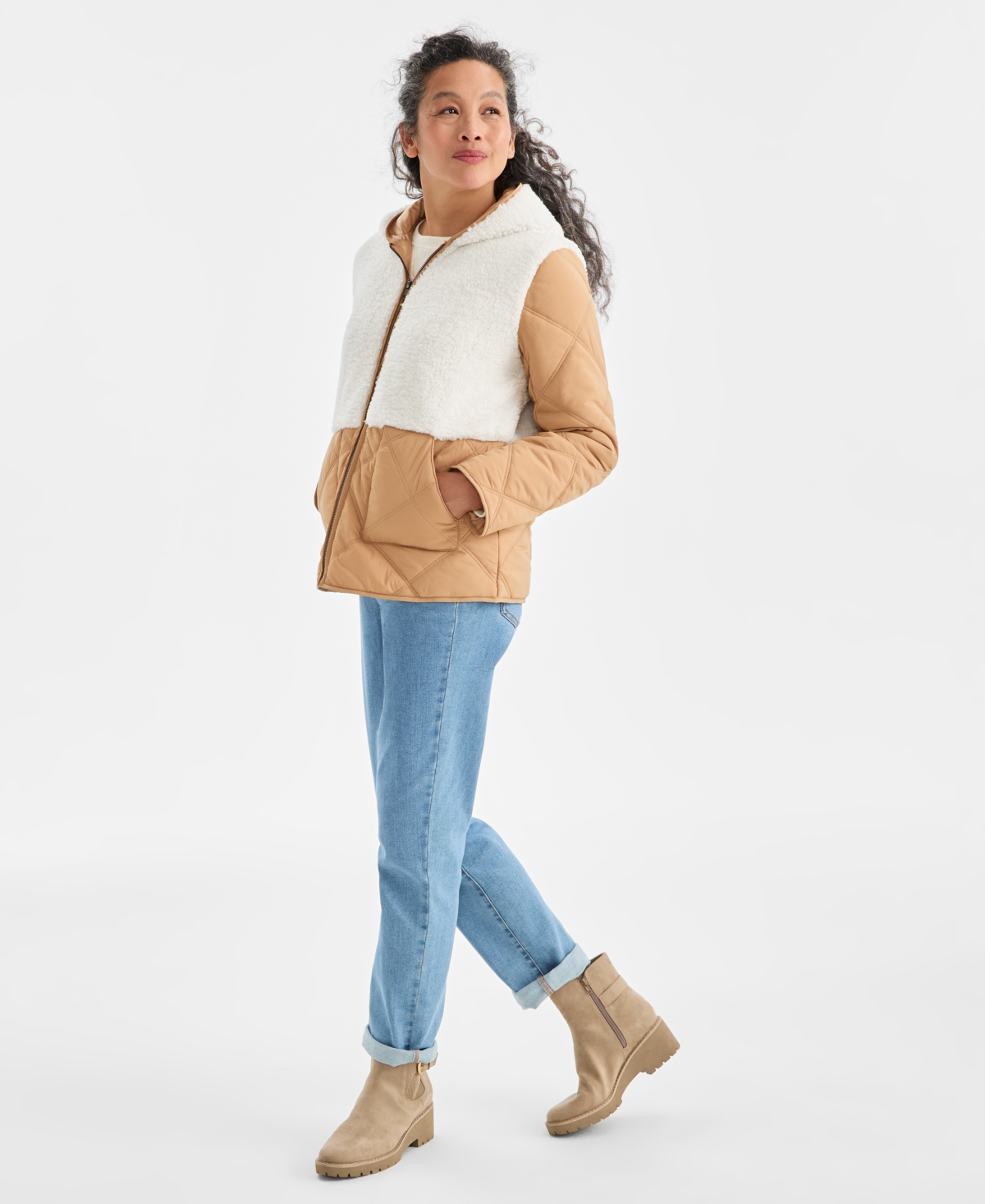Style & Co Women's Mixed Media Sherpa Jacket, Macy's Exclusive In Animal Print