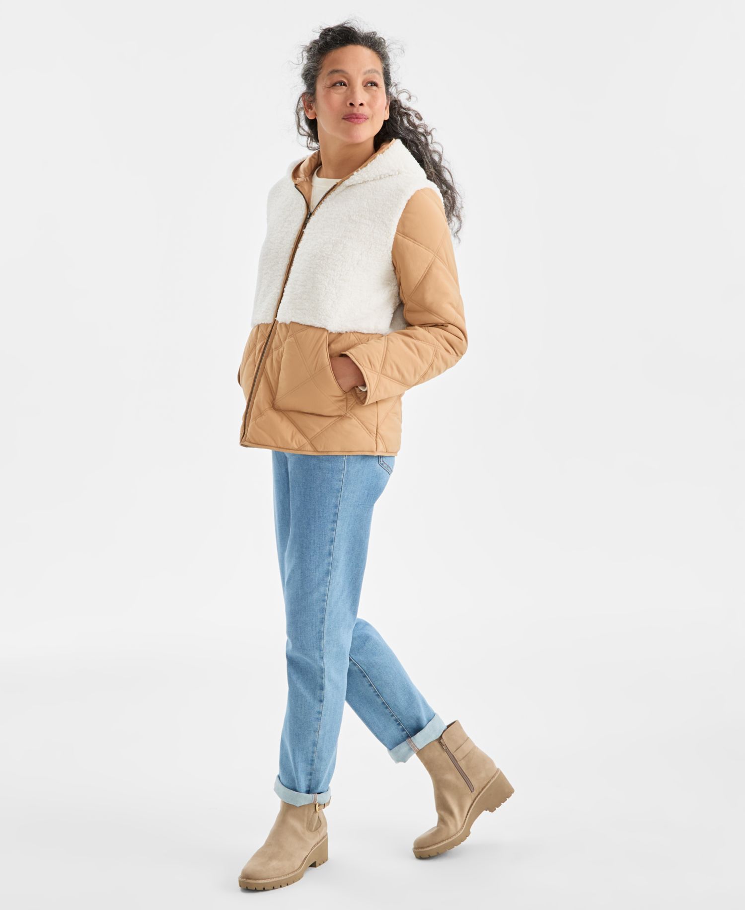 Petite Mixed Media Sherpa Jacket