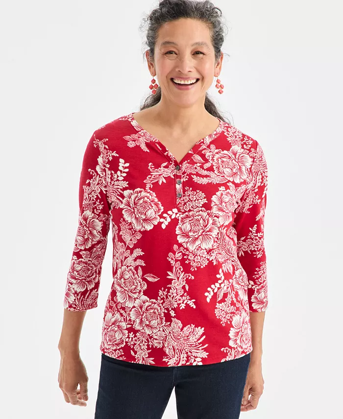 Women's Printed 3/4 Sleeve Henley