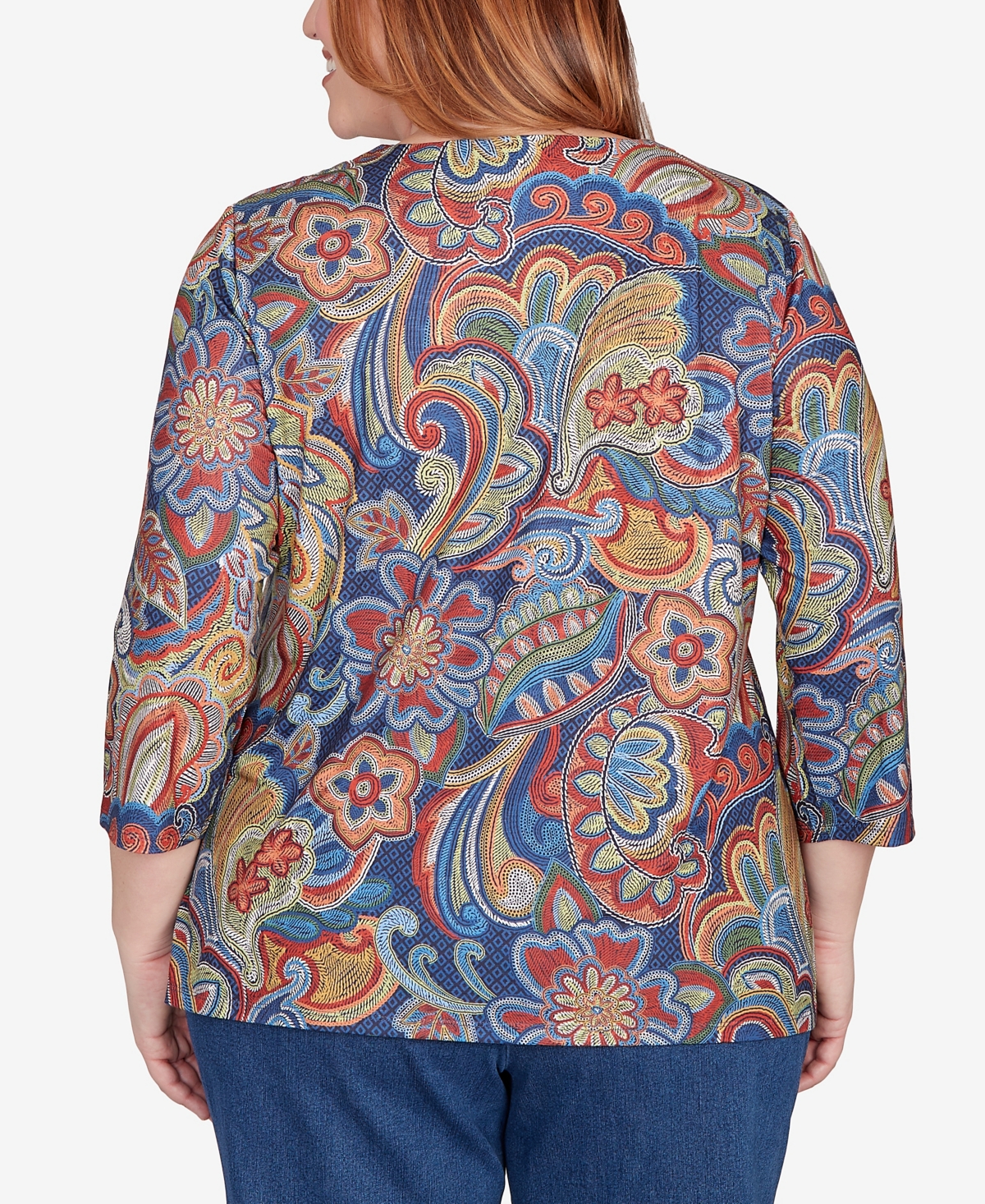 Alfred Dunner Plus Size Sunset Canyon Stitched Floral Pleated Neck Top In Animal Print