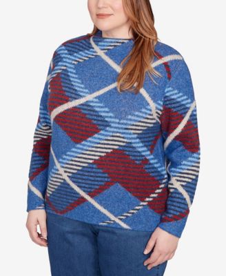 Plus Size Sunset Canyon Exploded Plaid Mock Neck Sweater
