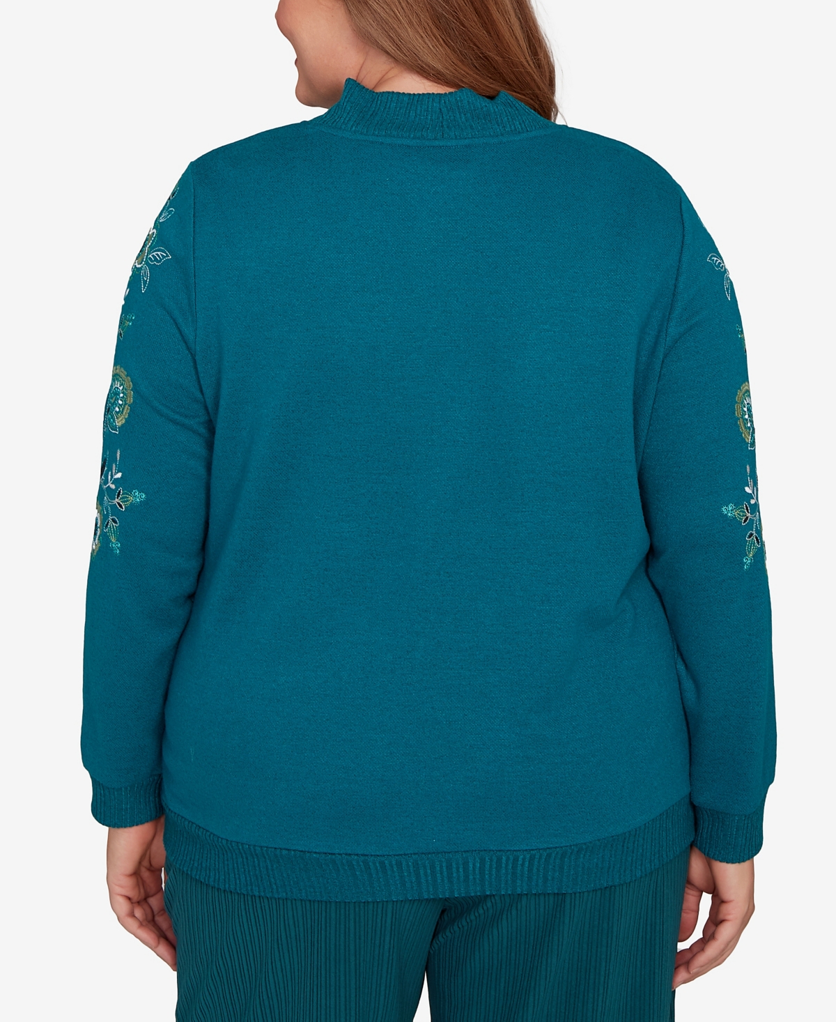 Alfred Dunner Plus Size Lake Champlain Embroidered Sleeve Button Detail Top In Blue