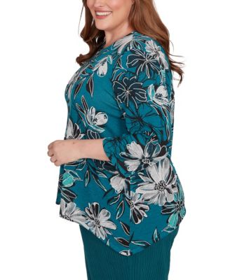 Plus Size Lake Champlain Floral Printed Beaded Neck Top