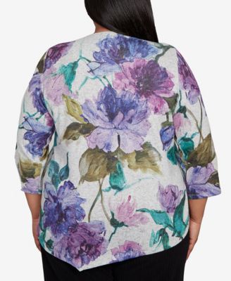 Plus Size Lake Champlain Asymmetrical Watercolor Flower Top