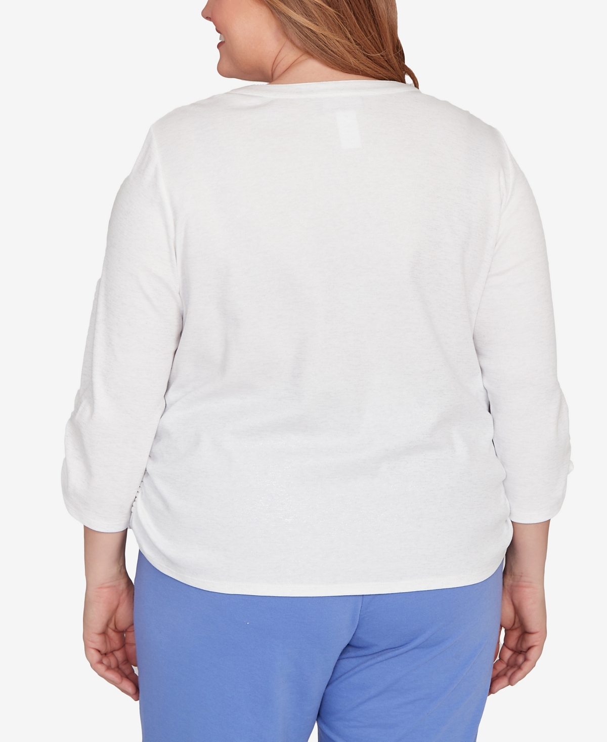 Alfred Dunner Plus Size Casual Vibe Geometric Floral Ruched Henley Top In White