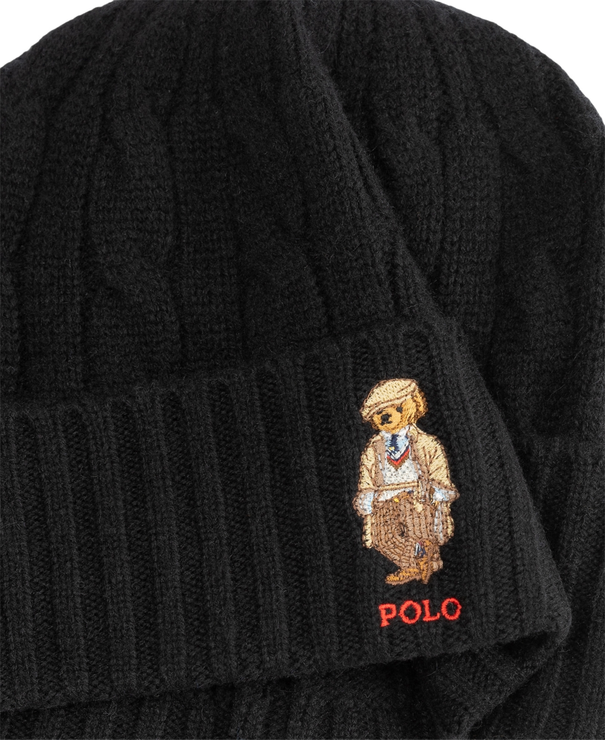 Polo Ralph Lauren Men's Charles Bear Cable Beanie In Black