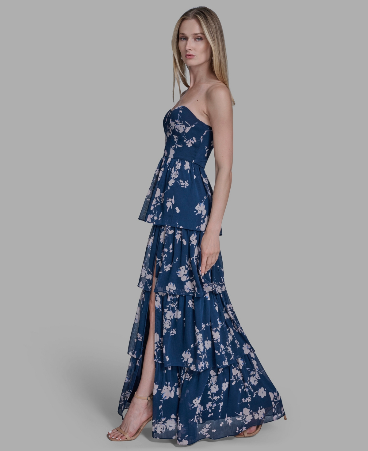 Bcbg Women's Sweetheart Neck Ruffled Gown In Blue