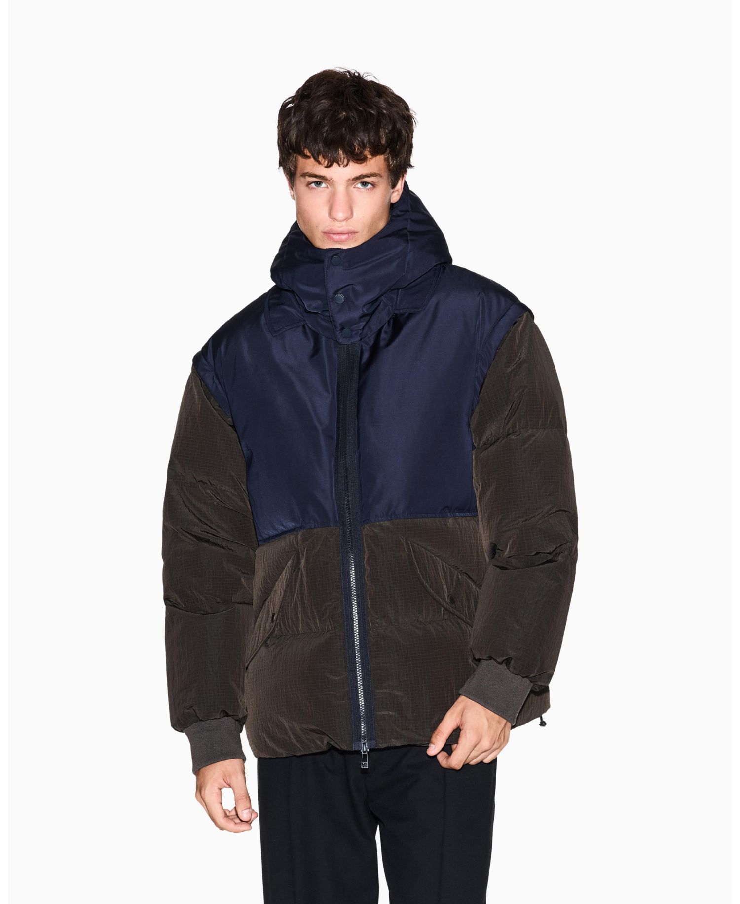 Men's Color Block Hooded Puffer Jacket