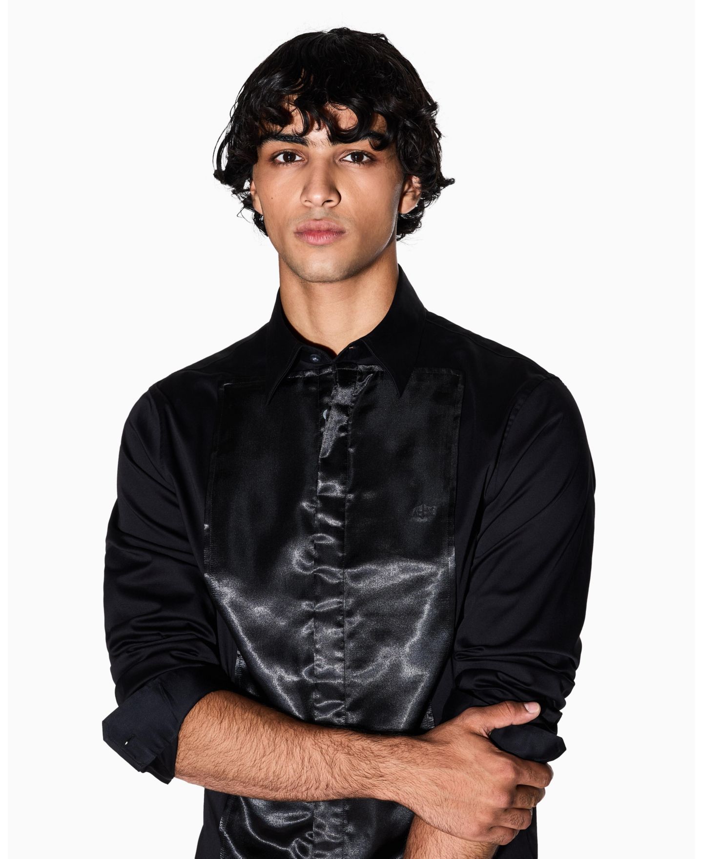 Мужская рубашка A|X Armani Exchange Night Lab Satin Box Woven, цвет: Чёрный — фото 2