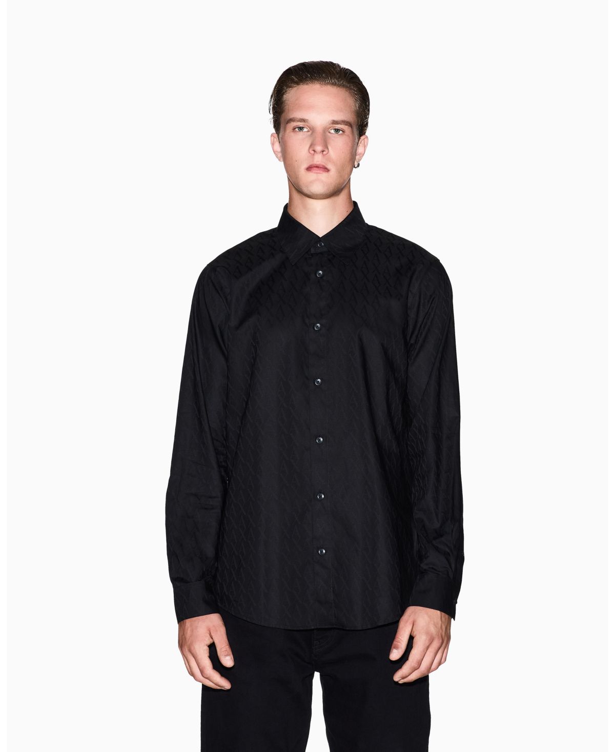 Мужская рубашка из хлопчатобумажного жаккарда обычного покроя с логотипом по всей длине