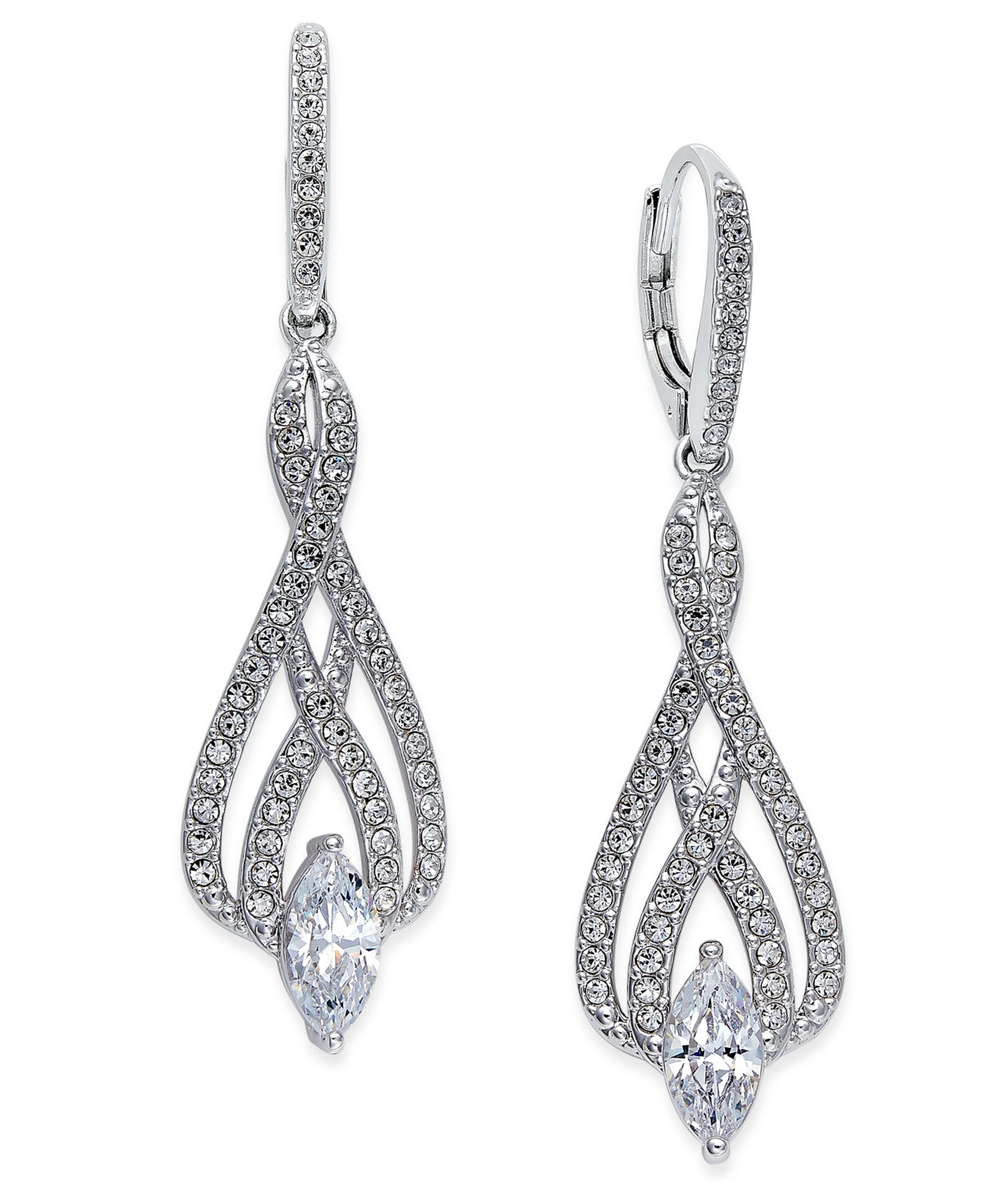 Silver-Tone Marquise Crystal and Pave Drop Earrings, Created for Macy's - Silver