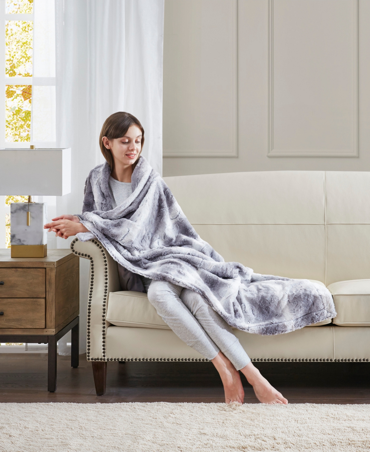 Madison Park Zuri Faux Fur Blanket, Twin In Gray
