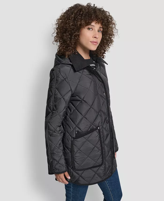 Women's Corduroy Collar Hooded Quilted Coat - thumbnail 2