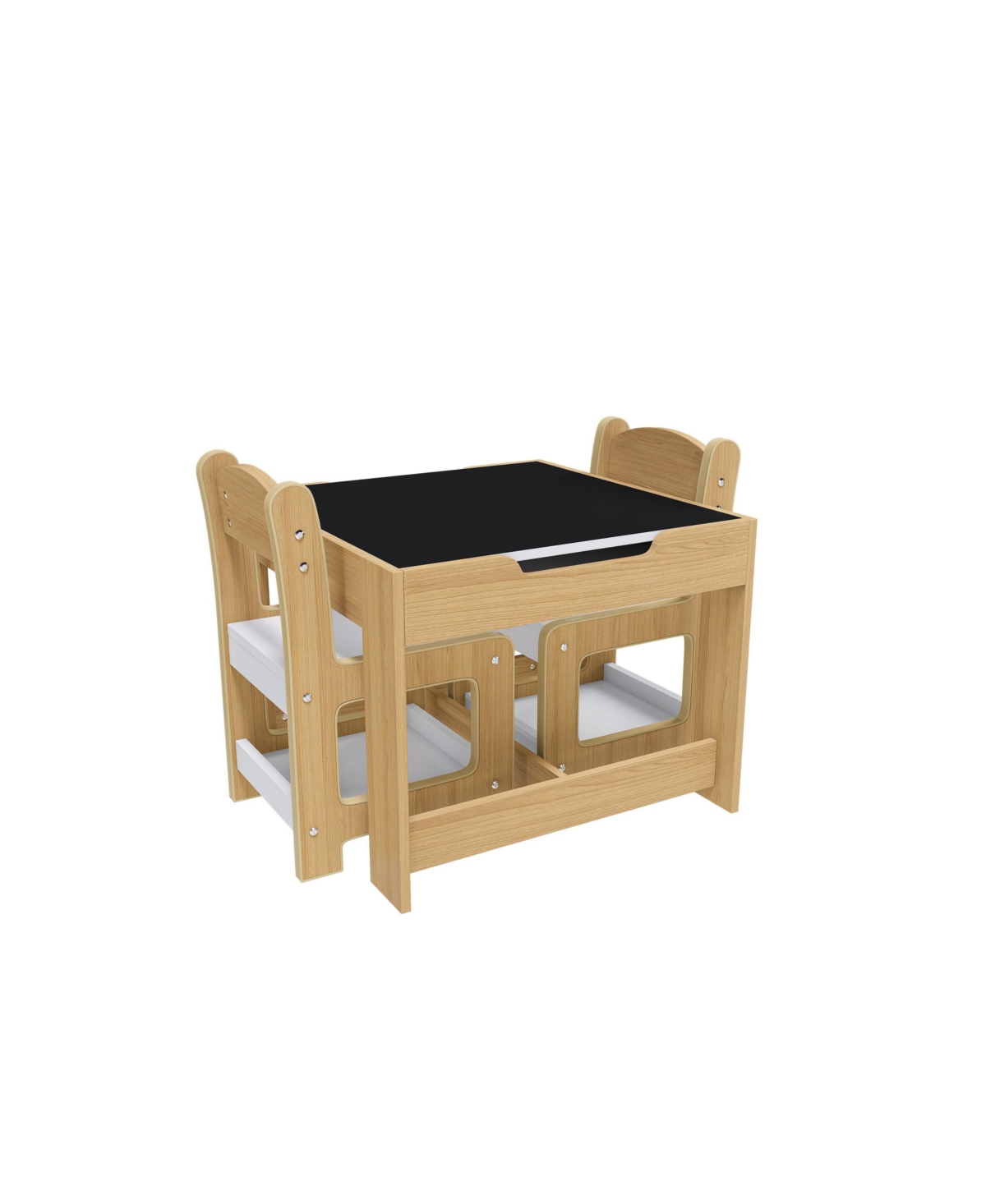 Jujabu Natural Wood 3-in-1 Kids Study Table and Chairs Set with Detachable Blackboard Top for Drawing