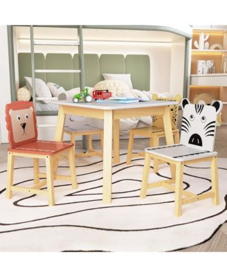 5 Piece Wood Kiddy Table and Chair Set with 4 Chairs Set Cartoon Animals