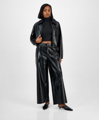 Bar III - Women's Crocodile-Embossed Faux Leather Pants
