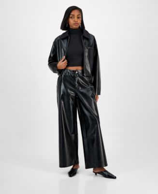 Bar III Women's Crocodile-Embossed Faux Leather Pants, Macy's