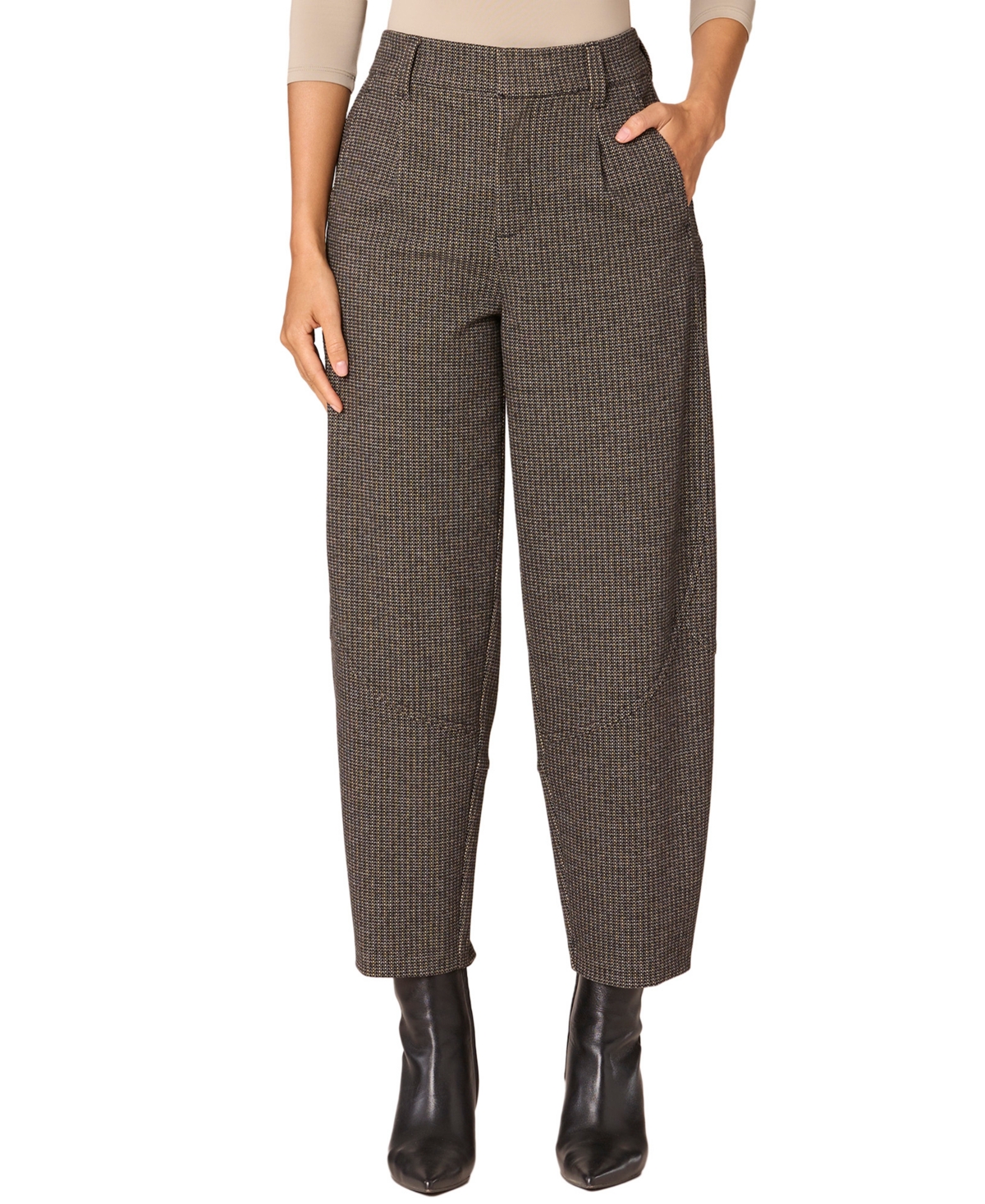 Democracy Petite Balloon Barrel Sky Rise Pants In Brown