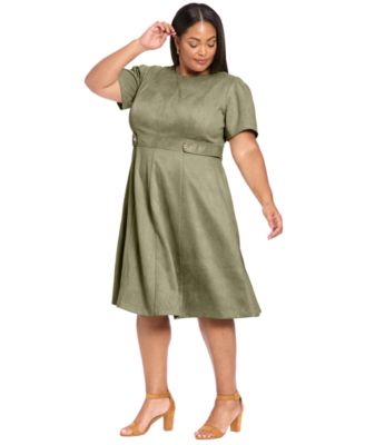 Plus Size Faux Suede Side Tab Midi Dress