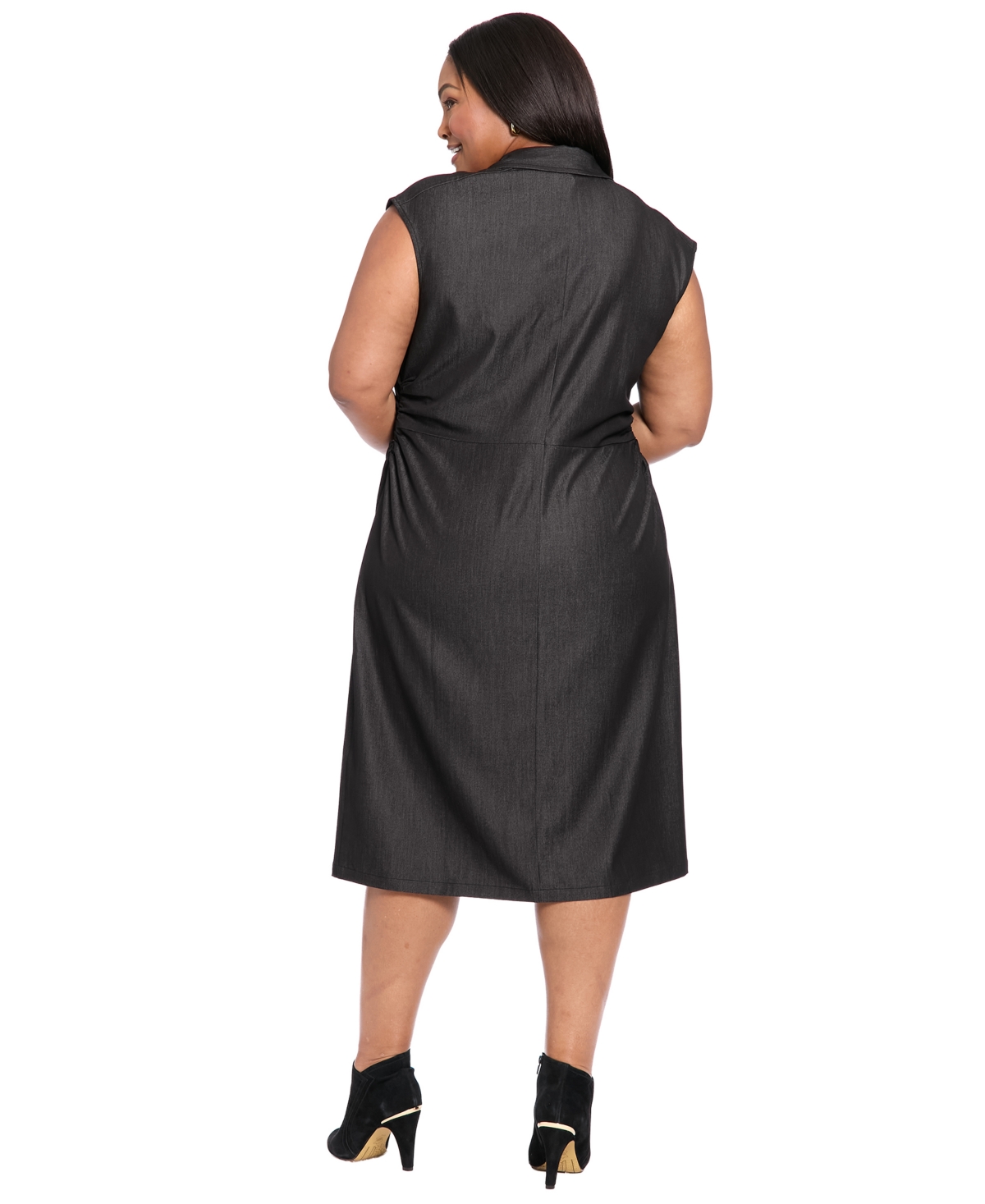 London Times Plus Size Denim Short Sleeve Midi Dress In Black