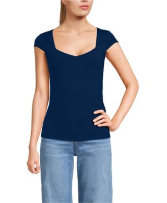 Women's Cap Sleeve Tugless Double Layer Sweetheart Knit Top