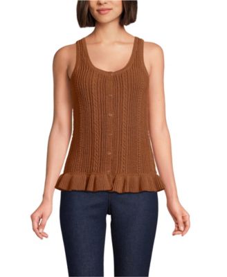 Women's Cotton Boucle Ruffle Hem Sleeveless Sweater