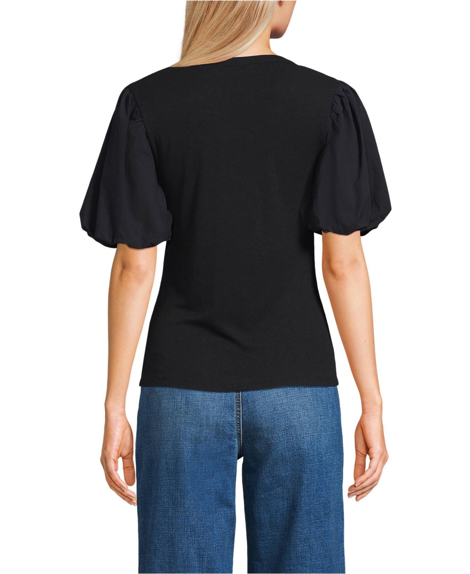 Women's Drapey Rib Puff Sleeve Scoop Neck Top