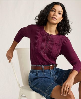 Women's 3/4 Sleeve Lightweight Jersey Embellished Top