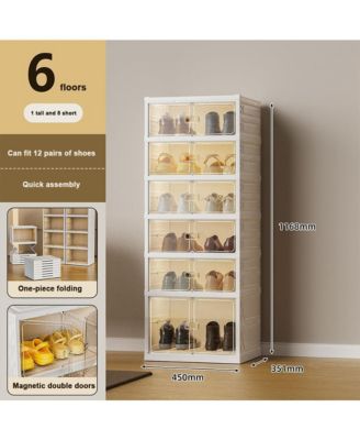 6 Tiers Foldable Shoe Rack Organizer, 12 Shoes Dustproof Collapsible Shoe Organizer- Suitable for Clothes Blankets Shoes Books, Folding Shoe Rack for Hallway, Living Room, Bedroom