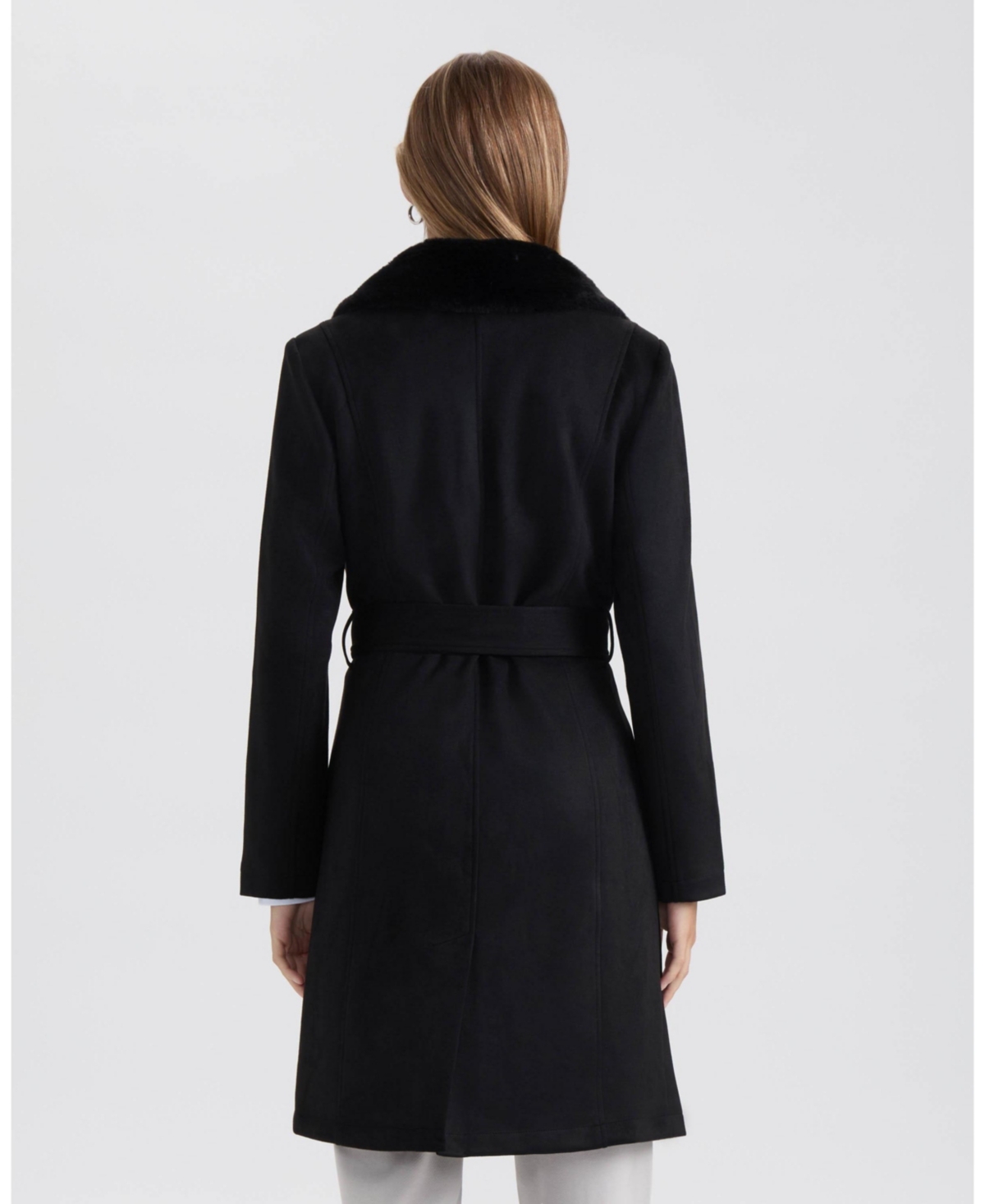 Ellen Tracy Women's Faux Suede Trench with Detachable Fur Collar