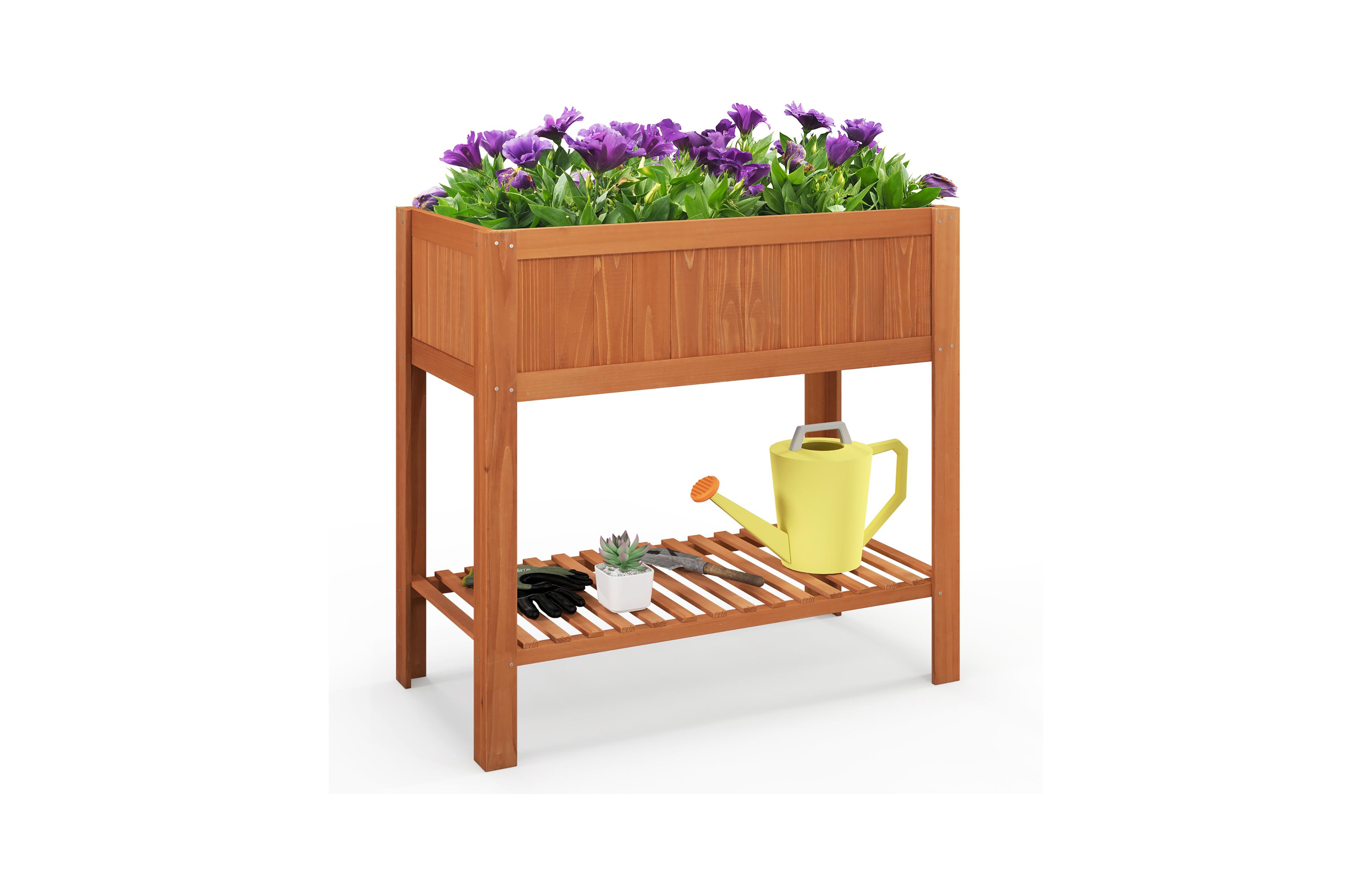 Gymax Raised Garden Bed 39'' L x 19.5'' W x 39'' H Fir Wood Planter Box w/ Bottom Storage Shelf