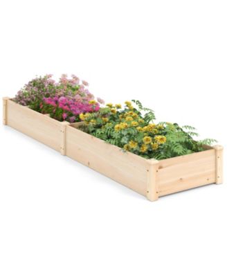Wooden Raised Garden Bed w/ 2 Planter Boxes Divider Open-Ended Base
