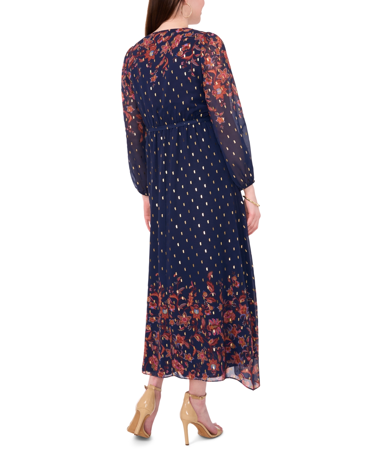 Msk Petite Long Sleeves Maxi Dress In Blue