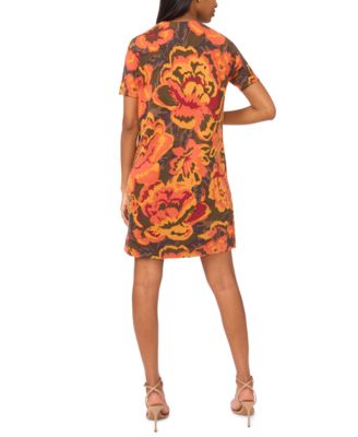 Petite Short Sleeves Printed Sweater Shift Dress