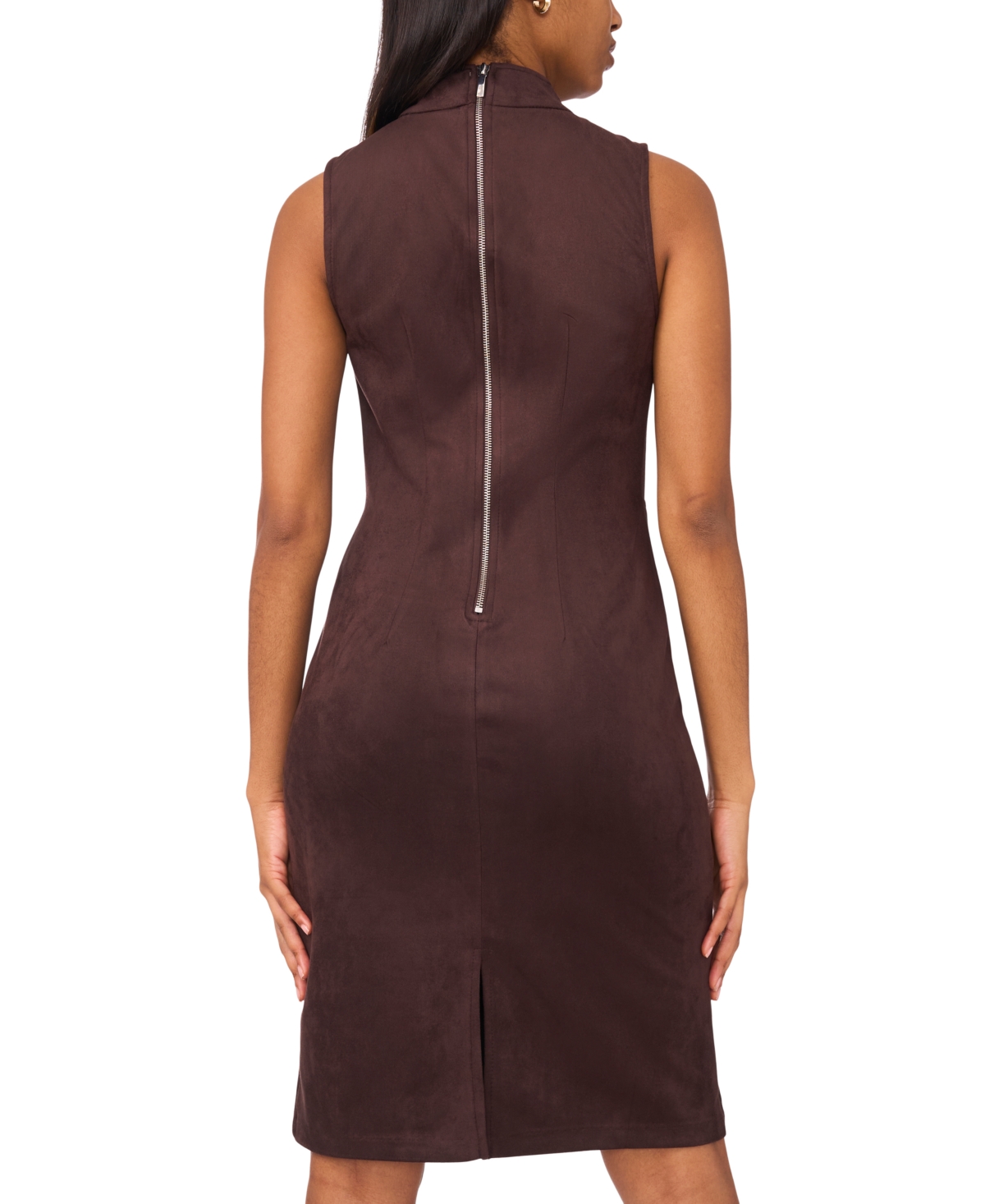 Msk Petite Suede Sleeveless Midi Dress In Brown