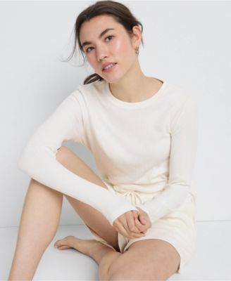 Women's Cozy Brushed Rib 2 Piece Pajama Set - Long Sleeve Top and Shorts