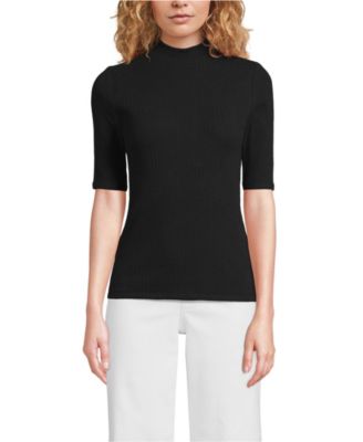 Women's Elbow Sleeve Pointelle Rib Mock Neck