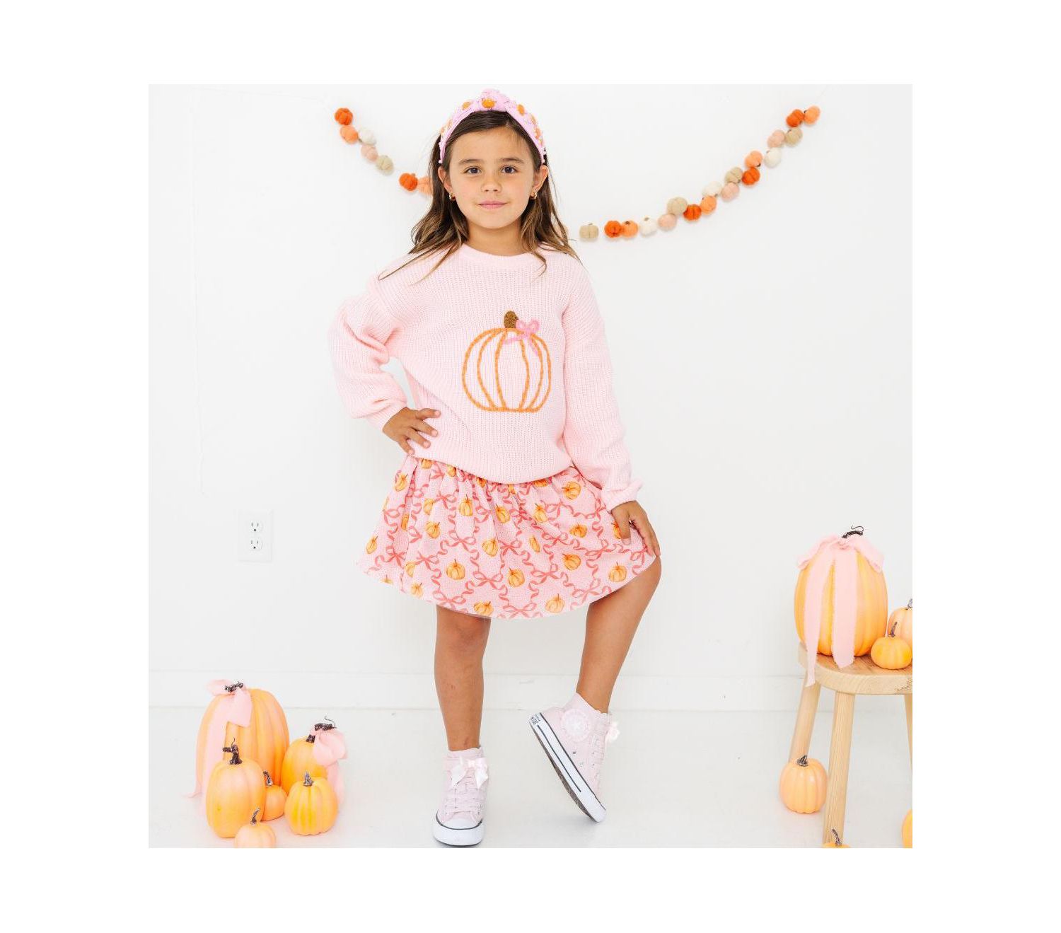 Little and Big Girls Pumpkin Trellis Tutu Skirt