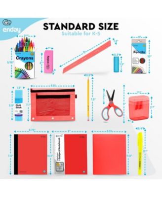 School Supplies Kit for Grades K–5 – 71 Items: Composition Notebook Subject Notebook, Pencils, Folders Colored Pencils, Crayons, Scissors, Glue & More