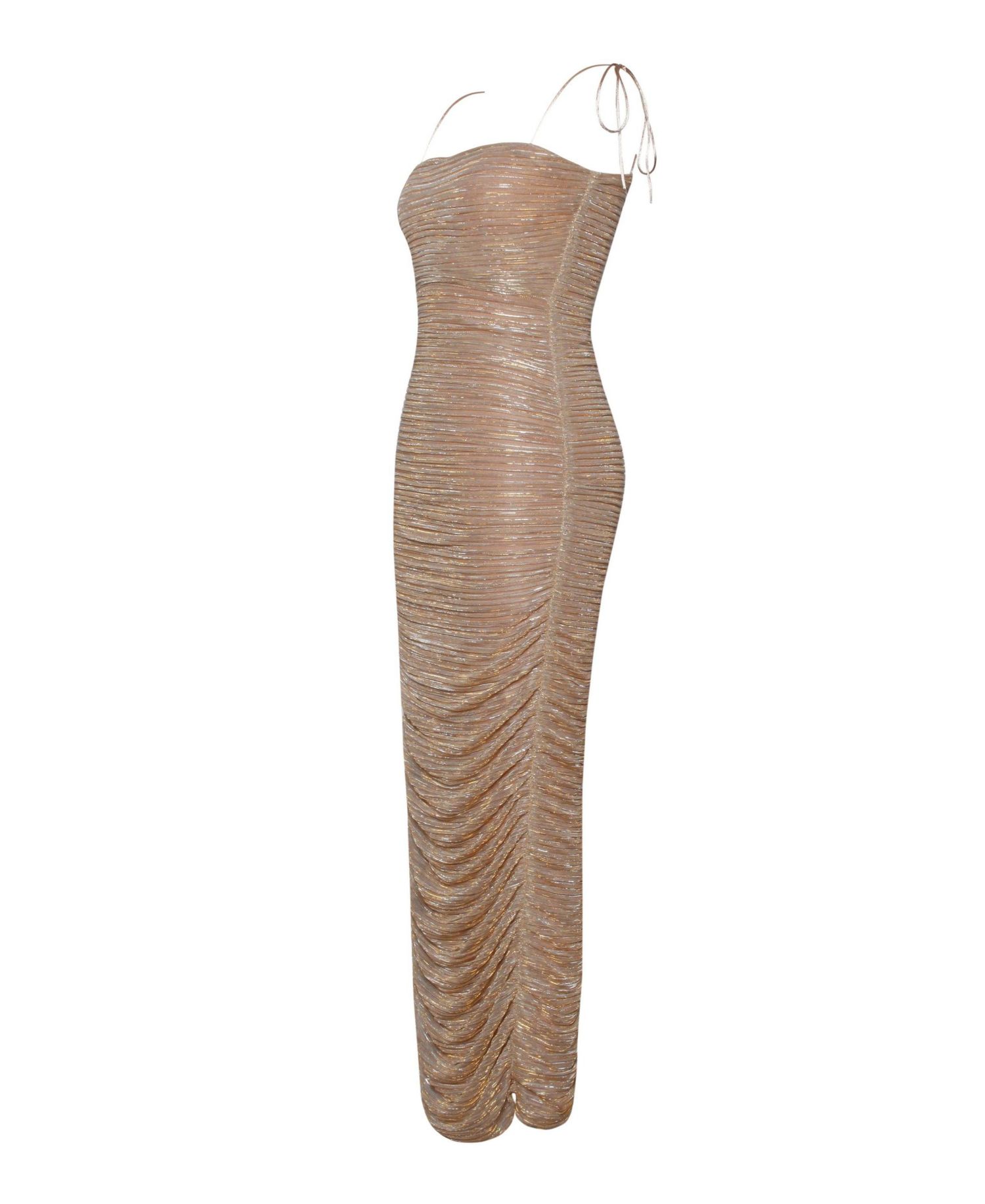 Women The Glint Gold Ruched Chiffon Long Maxi Dress