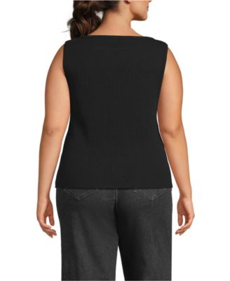 Women's Plus Size Sleeveless Pointelle Rib Boat Neck Tank