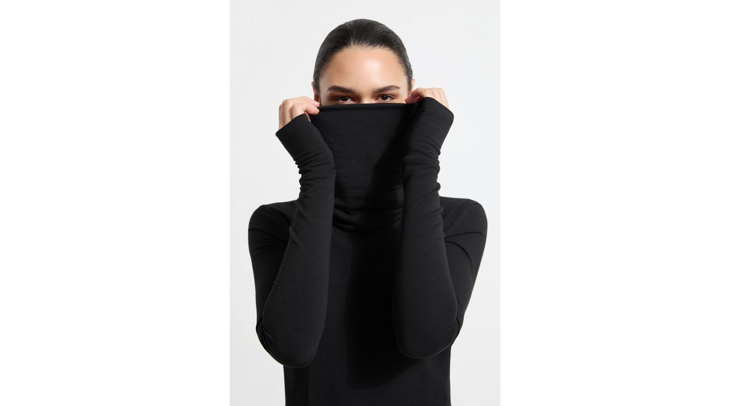 Женское платье Marcella Lisa Oversized-Collar Thumbhole Long-Sleeve Sweatshirt, цвет: Чёрный — фото 8