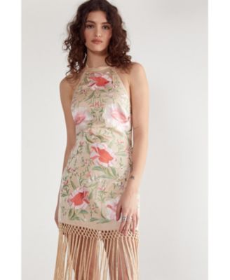 Women's Beaded Halter Fringe Mini Dress