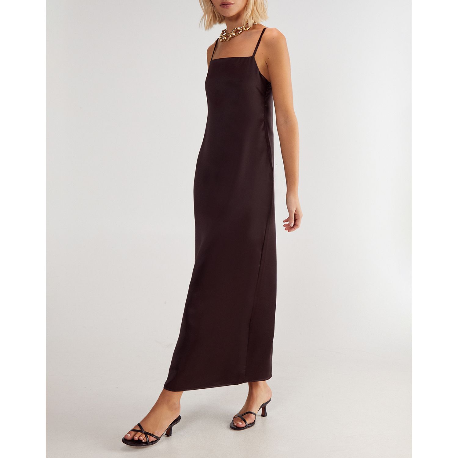 Women's Satin Square Neck Maxi Slip Dress