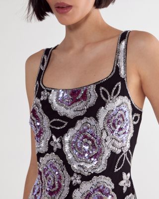 Women's Beaded Flower Sequin Mini Dress