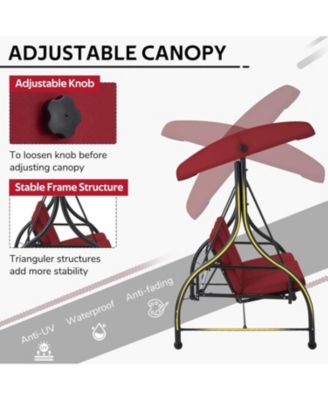 3 Seats Porch Swing Chair with Adjustable Backrest & Canopy