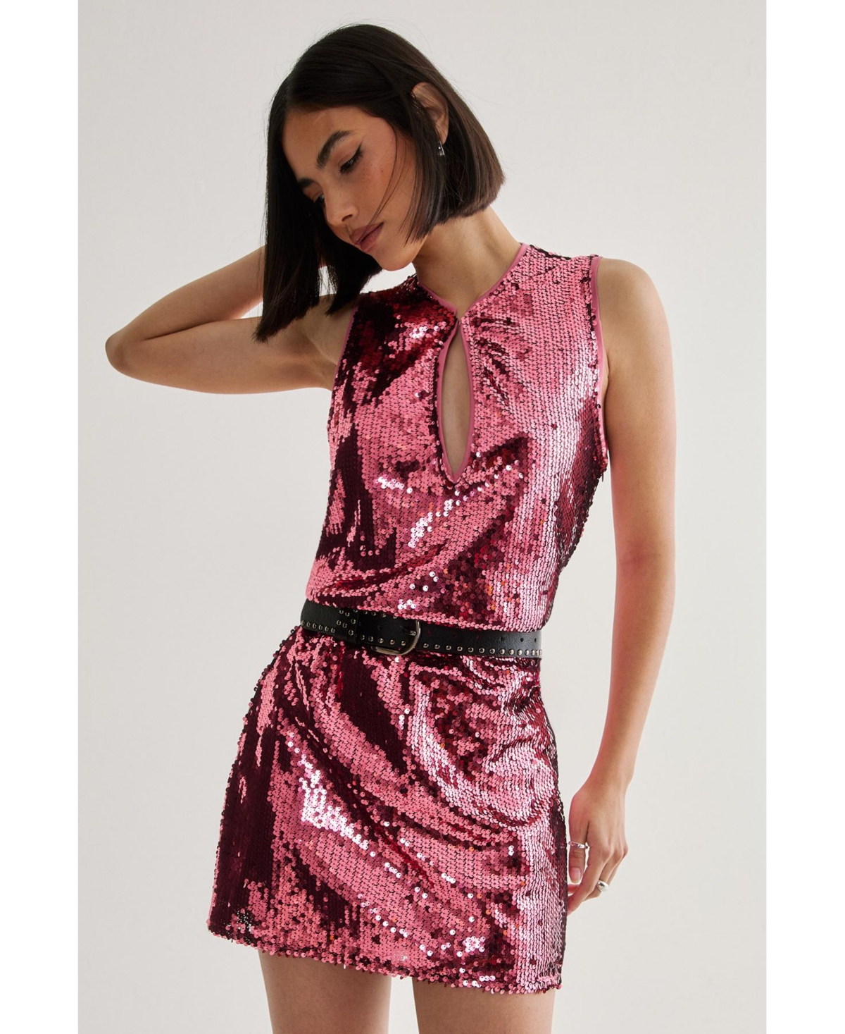 Nasty Gal Women's Sequin Plunge Keyhole Blouson Mini Dress