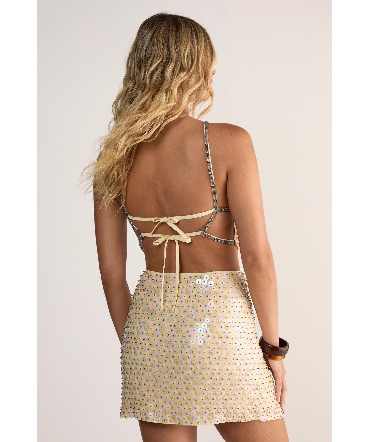 Women's Studded Sequin Beaded Mini Skirt